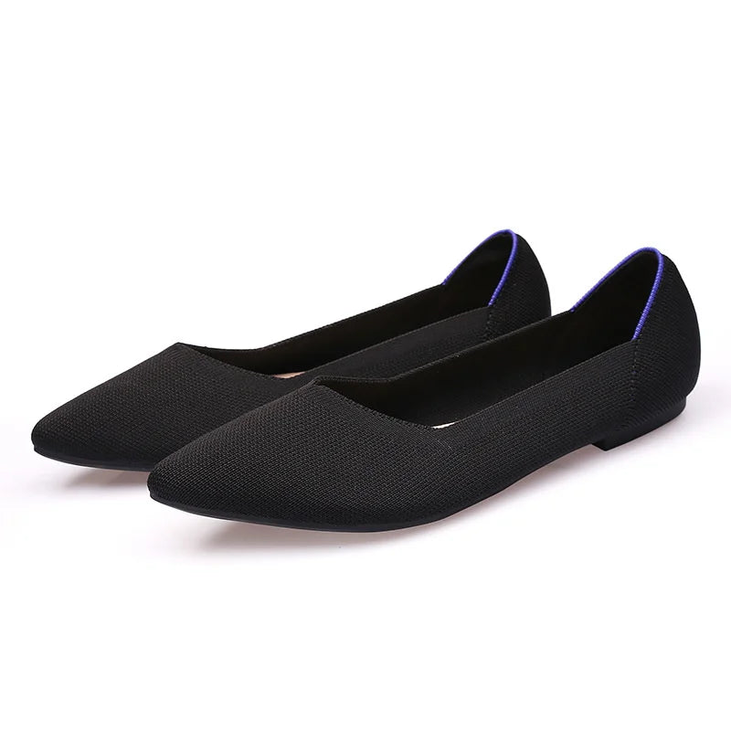 Women's Spring Pointy Toe Stretch Knitted Ballet Loafer Flats