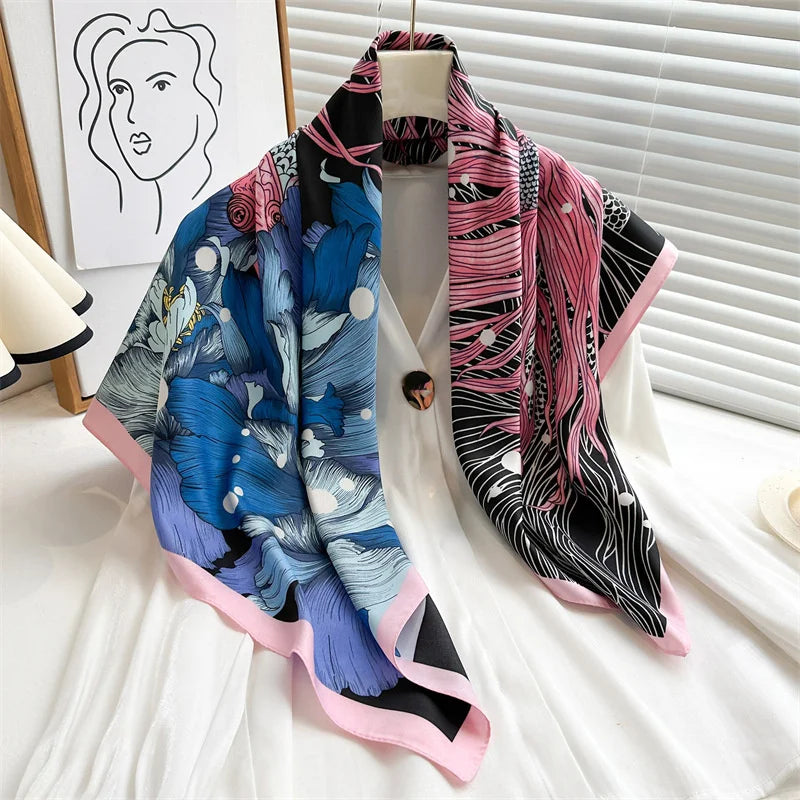 Women's Square Twill Scarf, 90x90 cm, for All Seasons