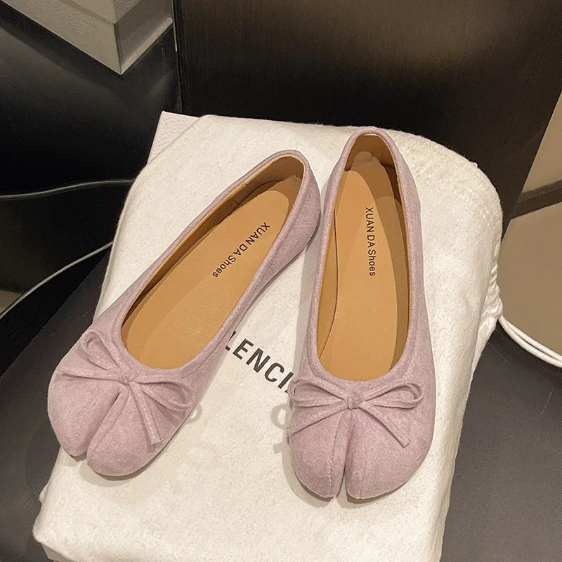 Fashion Suede Split Toe Women Bow Tabi Ballet Flats Spring Autumn Comfortable Walking Lazy Loafers Casual Girls Dance Shoes - Buy online at  Vibe In Cart.