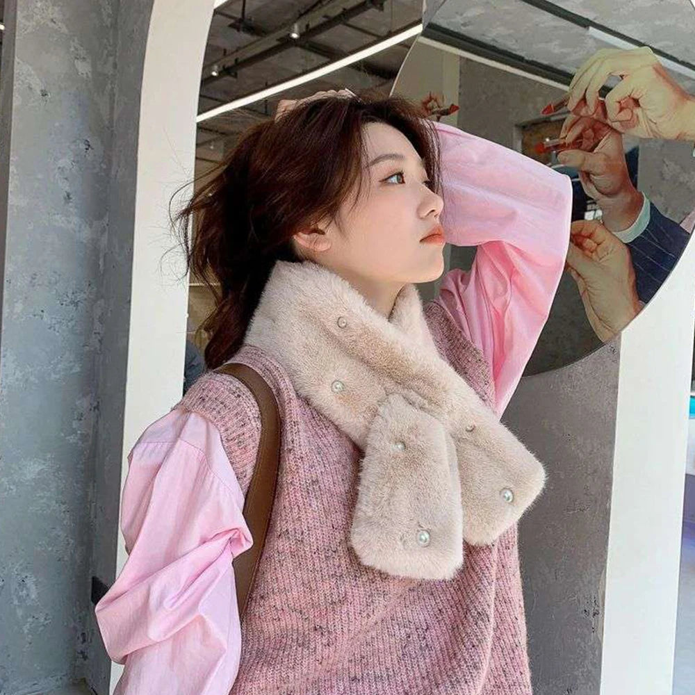 Women's Outdoor Winter Faux Fur Warm Solid Color Scarf