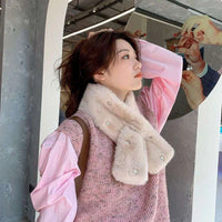 Women's Outdoor Winter Faux Fur Warm Solid Color Scarf