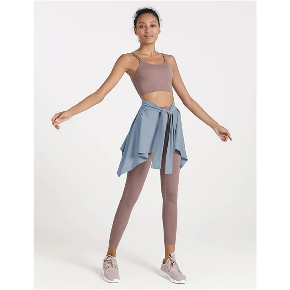 Women Solid Color Yoga Tennis Up Skirt Athletic Workout Running Tie Up Wrap Skirts Hip Covering Asymmetrical Scarf - Buy online at  Vibe In Cart.