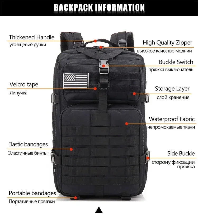 45L Man Tactical Backpacks Traveling Bags Outdoor 3P School Pack EDC Molle Pack For Trekking Hunting Bag camping equipment - Buy online at  Vibe In Cart.