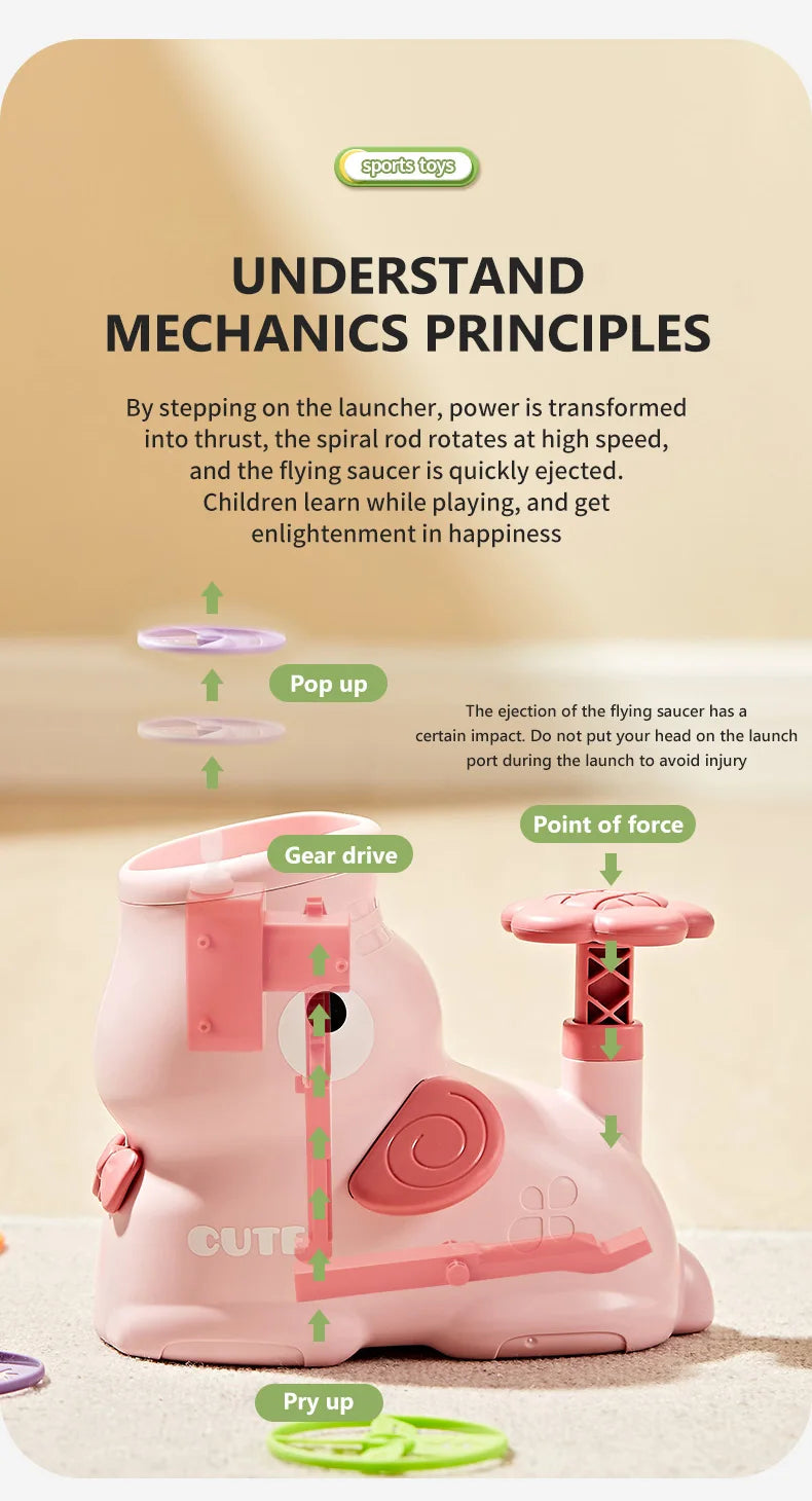 Air Discs Launcher Childern Toys Indoor Outdoor Games Soaring Machine Flying Disc Saucer Foot Launcher Kids Jump Spoorts Toy