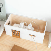 Wooden Rectangle Storage Box for Desktop Cord Organization