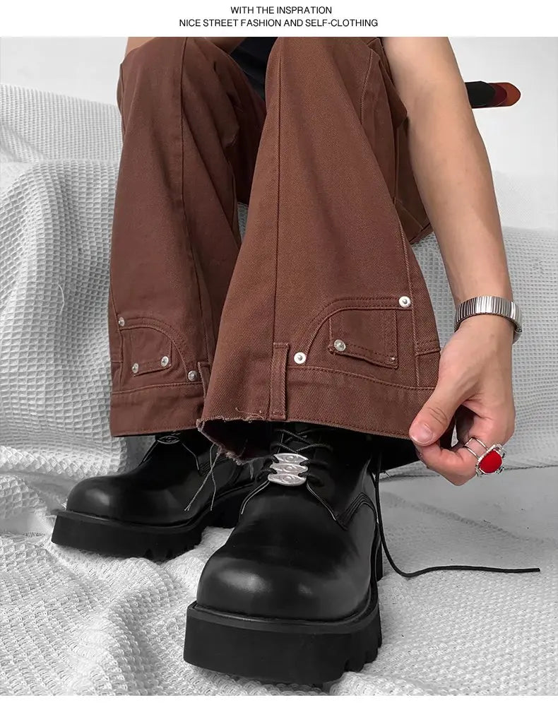 2025 Y2K Fashion Vintage Brown Baggy Flare Jeans Pants For Men High Street Hip Hop Women Casual Cotton Long Trousers Pantalon - Buy online at  Vibe In Cart.