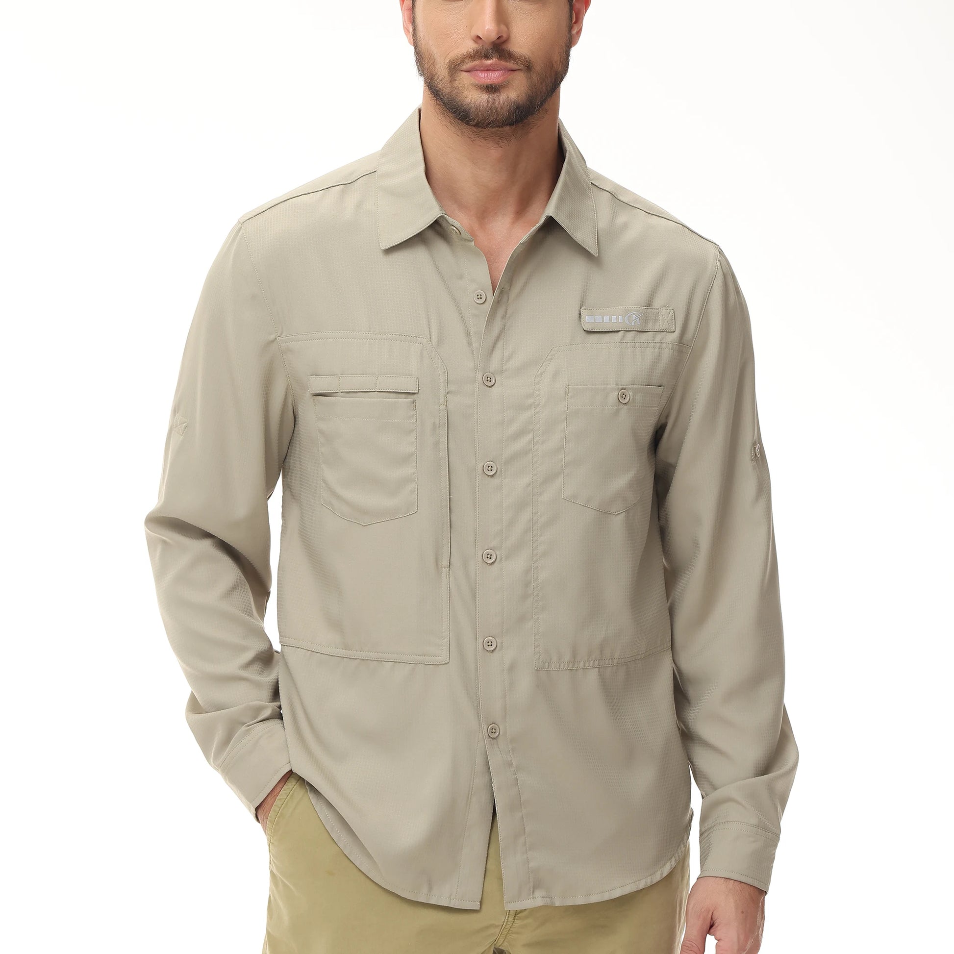 Men's Long Sleeve Casual Fishing Shirt With UPF 50+ Polyester Mesh Back