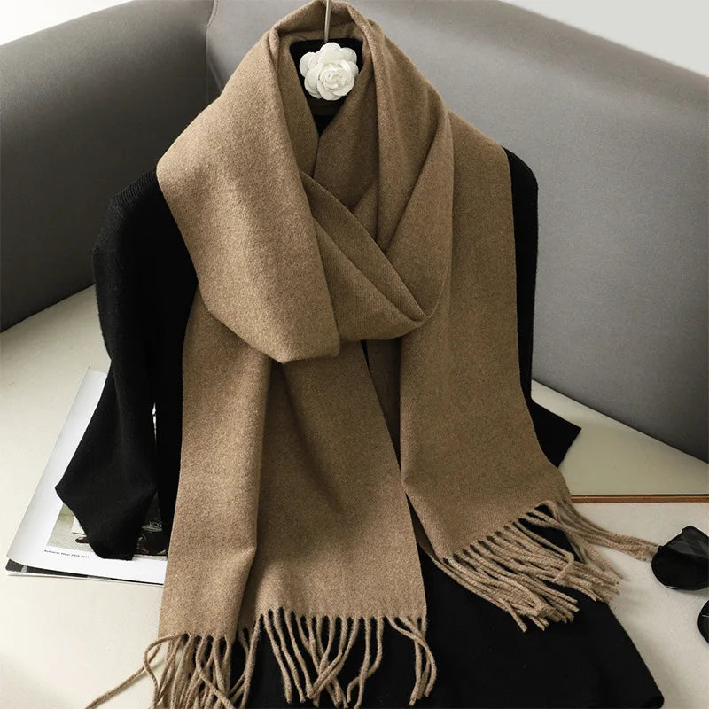 Women's Thick Warm Winter Polyester Scarf with Tassels