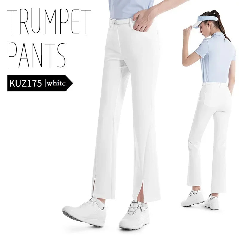 Women's Full Length High Waist Flared Cotton Golf Trousers