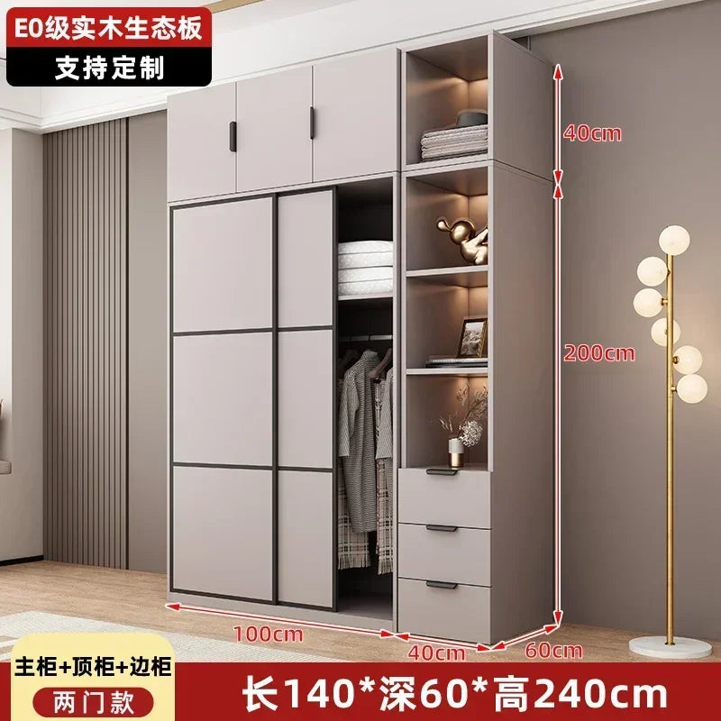 Modern Gray Wooden Wardrobe with Sliding Doors and Drawer