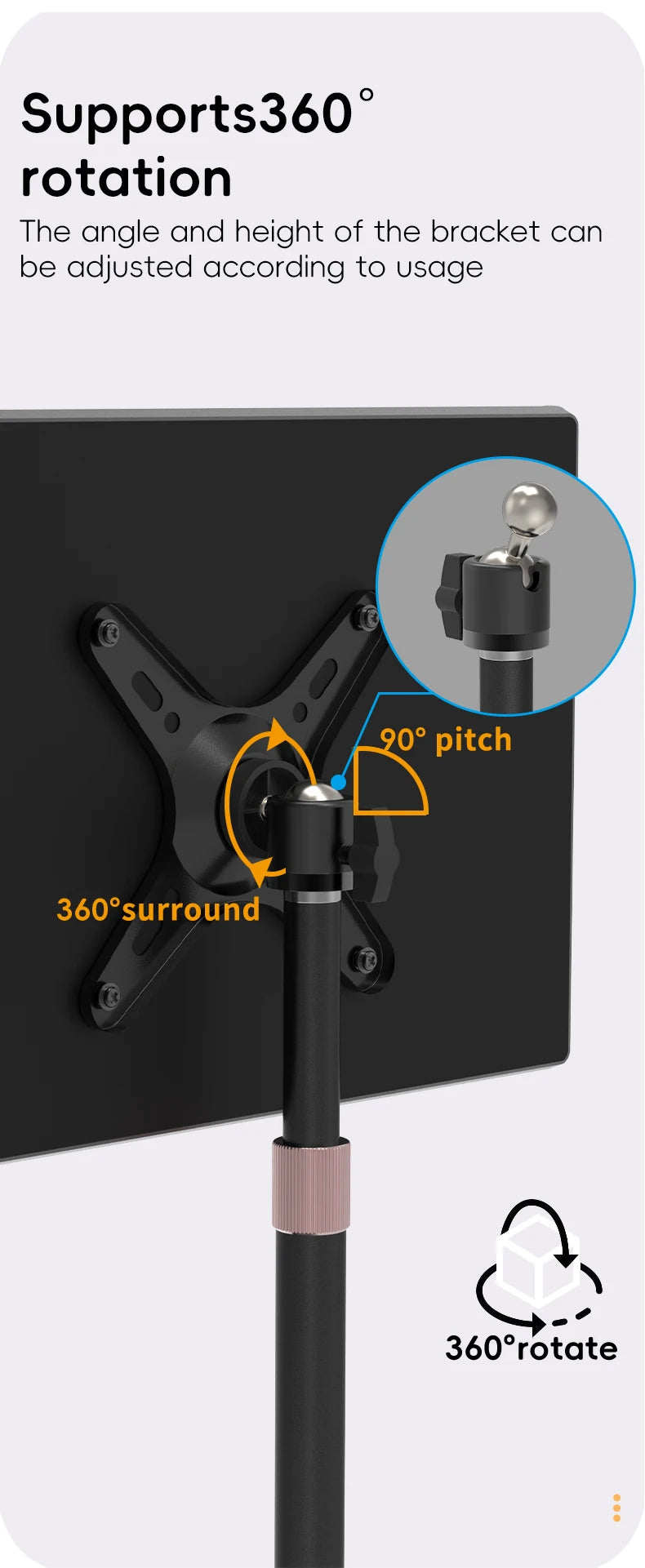 Height Adjustable VESA Portable Monitor Stand for Up to 18-Inch Monitors