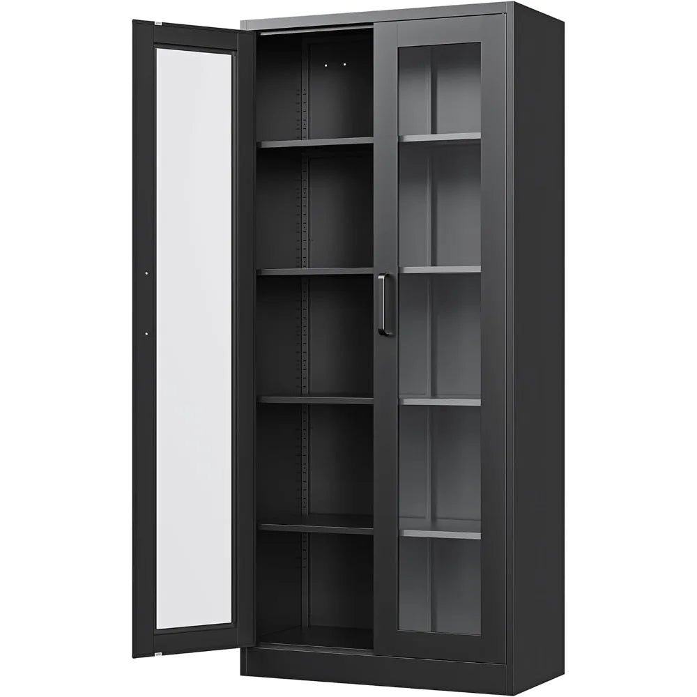 display storage cabinet with glass door, 67 inches curio cabinet with 4 adjustable shelves, hd tempered glass display case for h - Buy online at  Vibe In Cart.