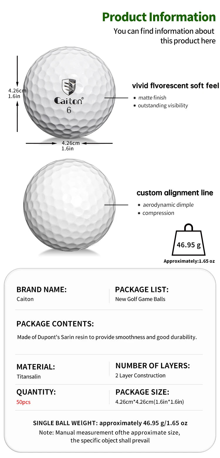 Caiton 50pcs 3-Layer Golf Balls - 332 Dimple, Max Distance, Spin Control, Durable, Accurate - Ideal for Training & Play - Buy online at  Vibe In Cart.