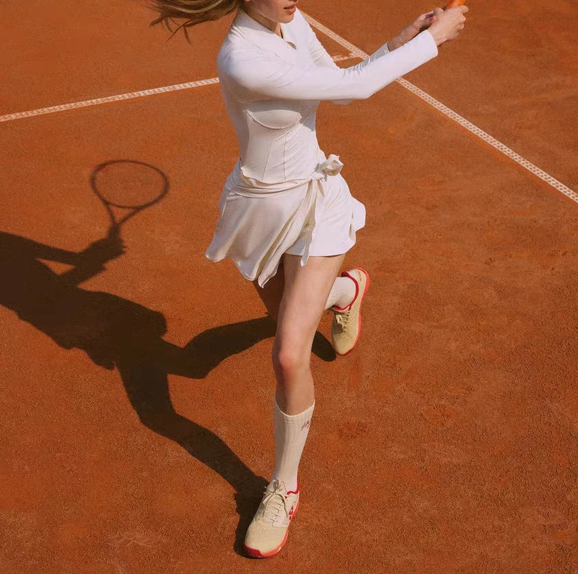 Womens tennis dresses Long Sleeve golf wear Sports Dress lapel mini Skirt Built in Shorts Workout badminton yoga fitness wear