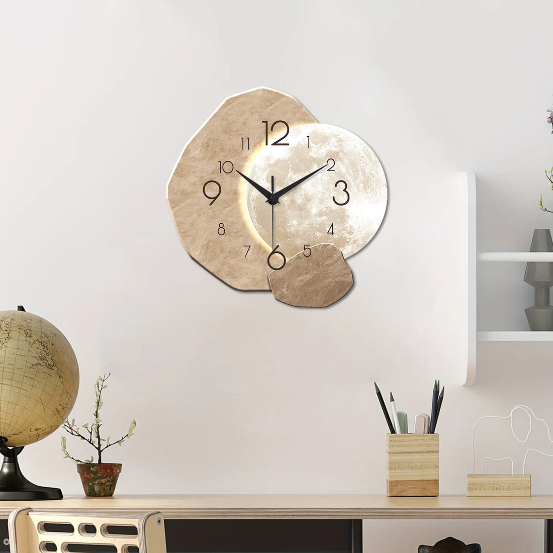 Modern Simple Silent Wall Clock, Moon Design - Quartz Movement, Wooden Material, for Bedroom, Living Room or Office Decoration - Buy online at  Vibe In Cart.