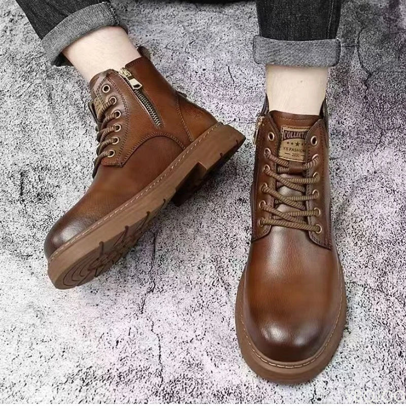 Fashionable versatile spring autumn new high top men's shoes casual comfortable men's shoes trendy retro simple warm short boots - Buy online at  Vibe In Cart.