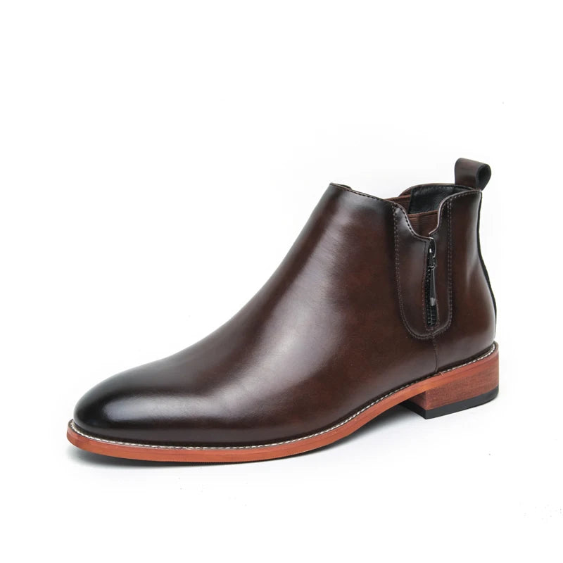 Basic Men's Ankle Boots with Zip Closure and Flat Heel