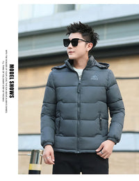 Men's Hooded Thermal Windproof Winter Jacket with Detachable Hood