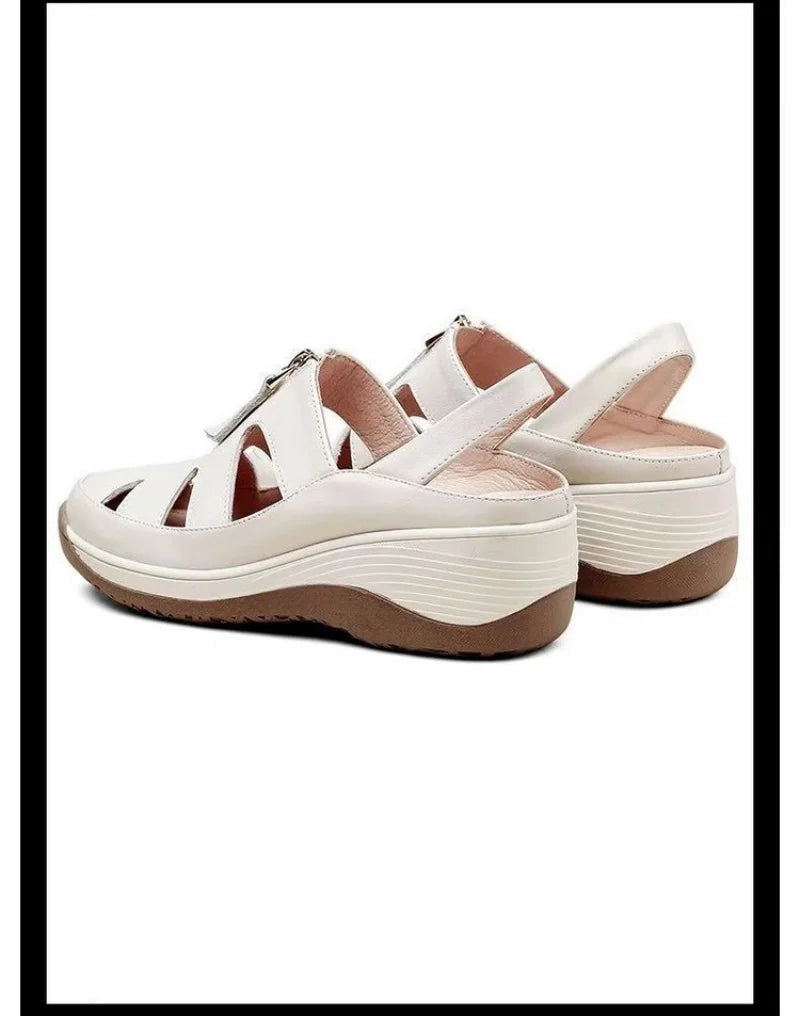 2025 New Genuine Leather Mom Sandals Women Peep-Toe Wedge Soft Sole Hollow-Out Breathable Slip-Resistant Casual Shoes - Buy online at  Vibe In Cart.