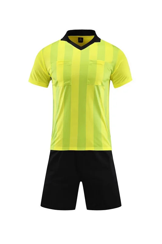 Men's Polyester Soccer Referee Uniform Set with Jersey and Shorts