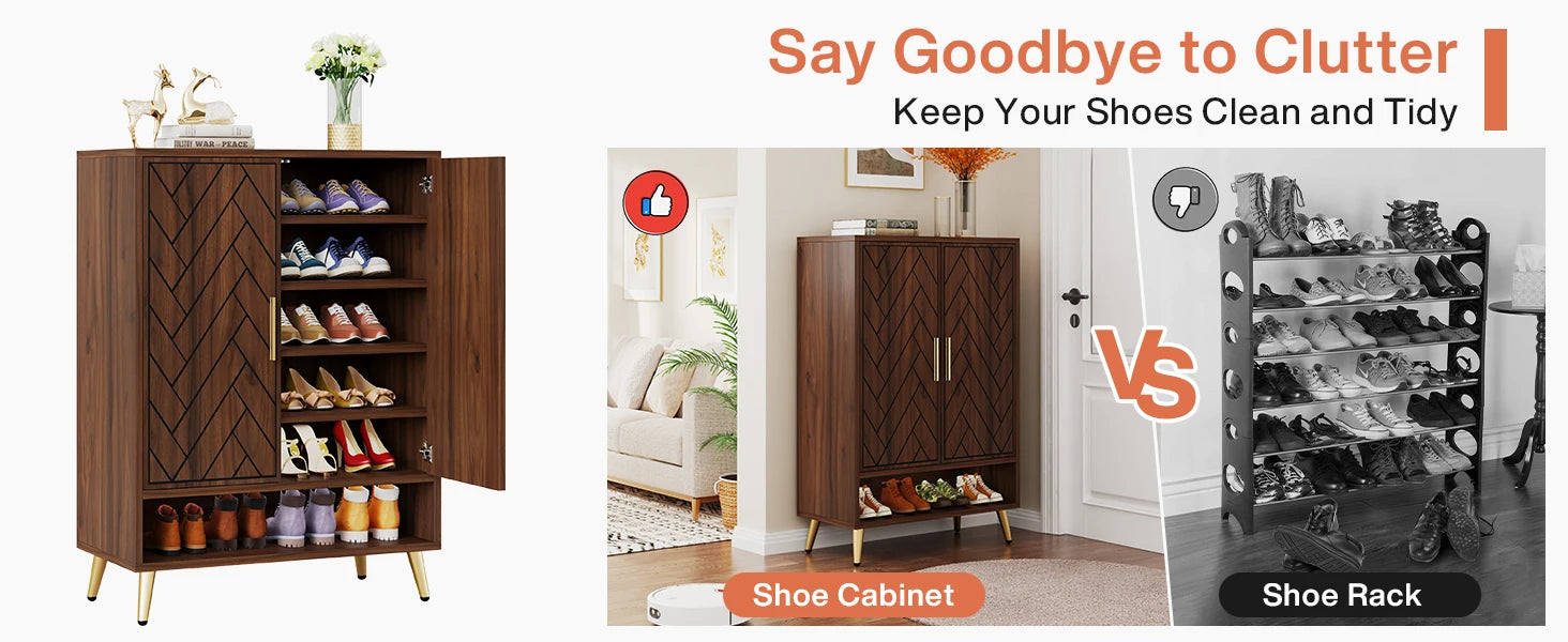 Tribesigns 6-Tier Shoe Cabinet with Doors, Walnut Wooden Shoe Storage Cabinet with Adjustable Shelves for Entryway - Buy online at  Vibe In Cart.