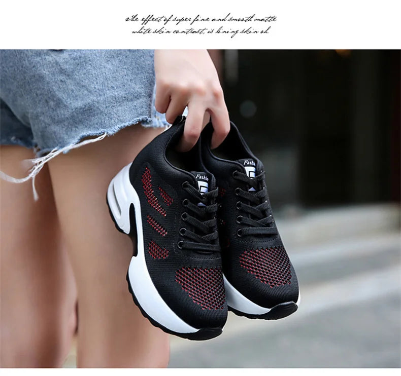 Women's Platform Mesh Lace-Up Sneakers Medium Heel