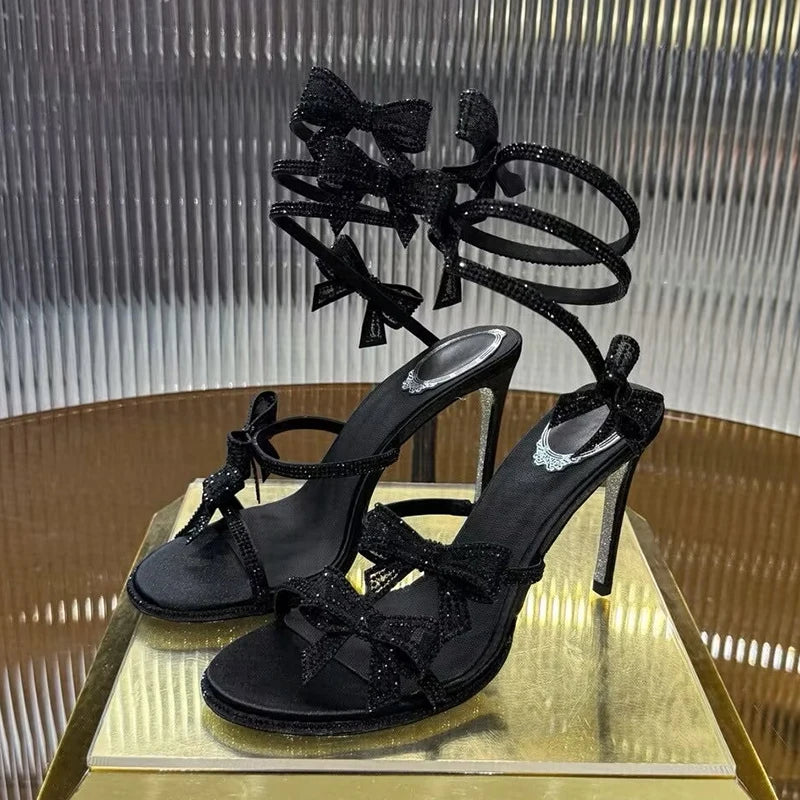 Sexy High Heels Gladiator Sandals Women Rhinestone Bow-knot Ankle Snake Shaped Winding Party Shoes Thin Heels Open Toe Sandalias - Buy online at  Vibe In Cart.