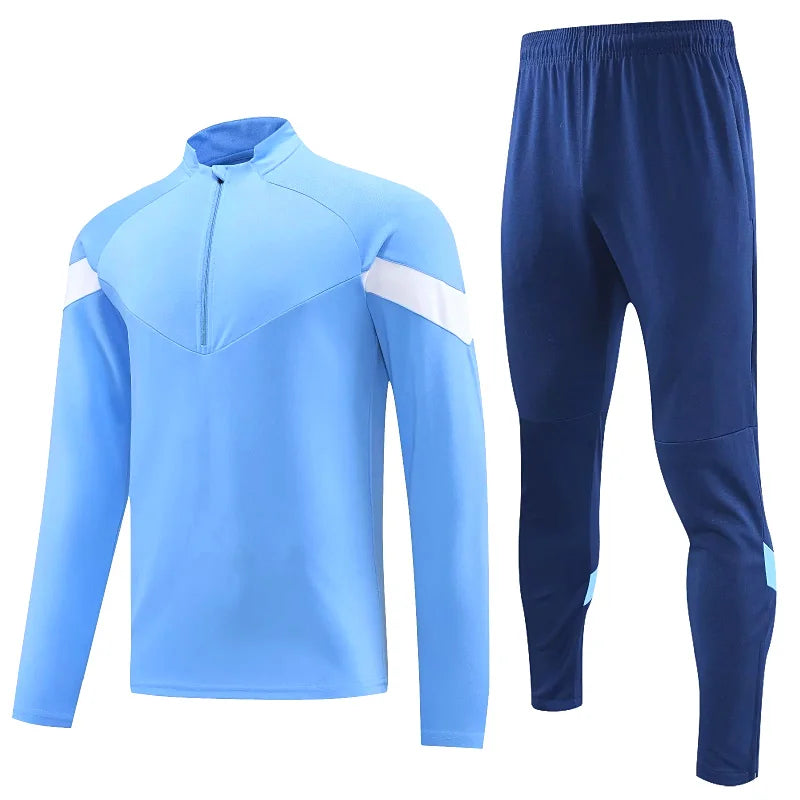 Long Sleeve Polyester Football Tracksuit Set for Men with Jacket and Pants