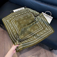 Printed Paisley Houndstooth Square Scarf for Women, Coffee Color, Polyester