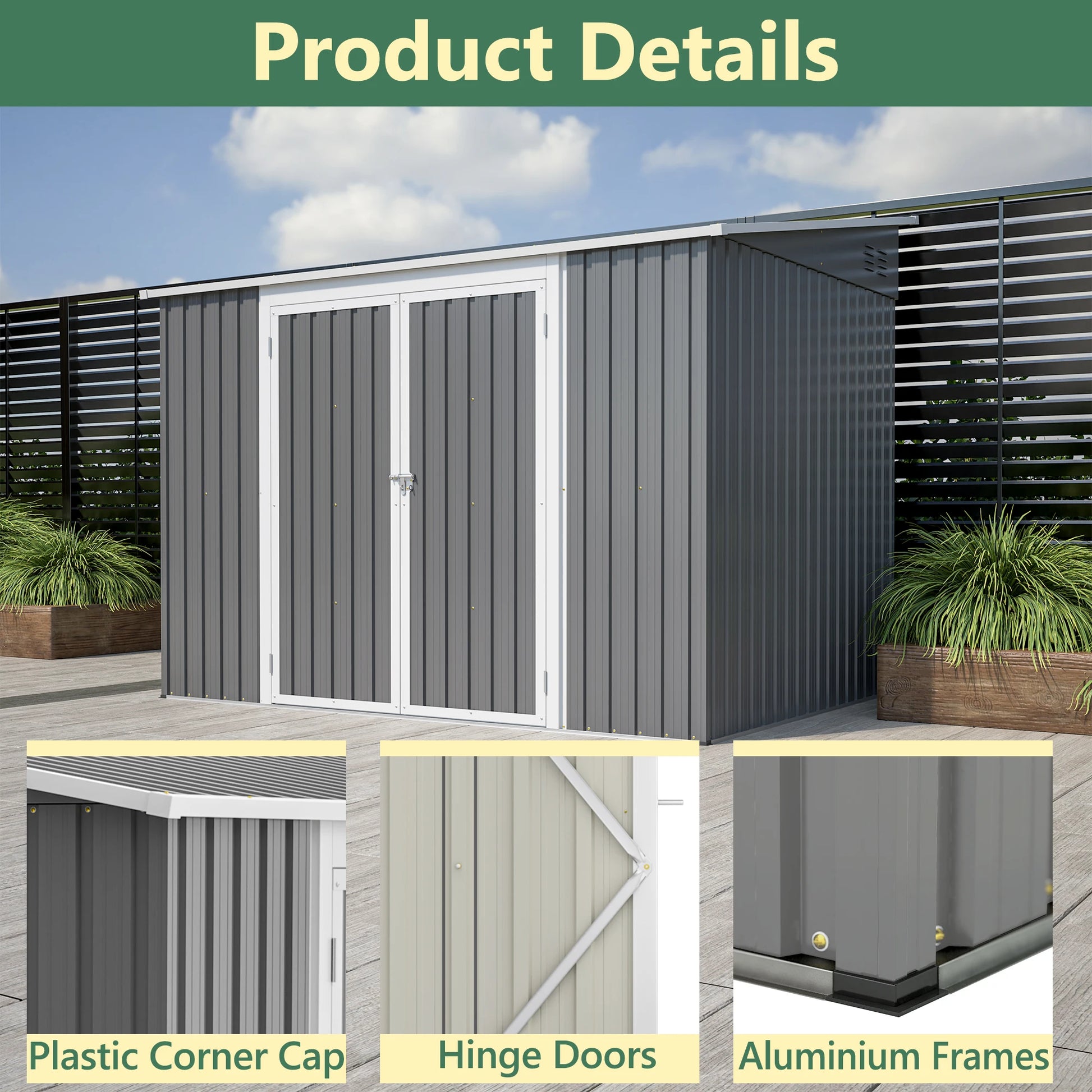 LZBEITEM 6 x 8 FT Metal Outdoor Storage Shed, Garden Tool Storage House with 2 Lockable Door for Backyard, Patio, Lawn, Gray - Buy online at  Vibe In Cart.