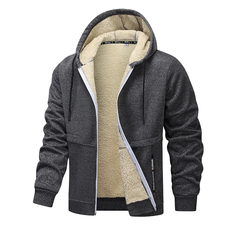 Men's Winter Fleece Jacket with Zipper and Pockets