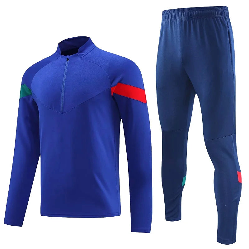 Long Sleeve Polyester Football Tracksuit Set for Men with Jacket and Pants
