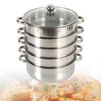 5 Tier Stainless Steel Steamer Pot Set 28cm Large Capacity Stackable Cookware With Glass Lid For Home Kitchen - Buy online at  Vibe In Cart.