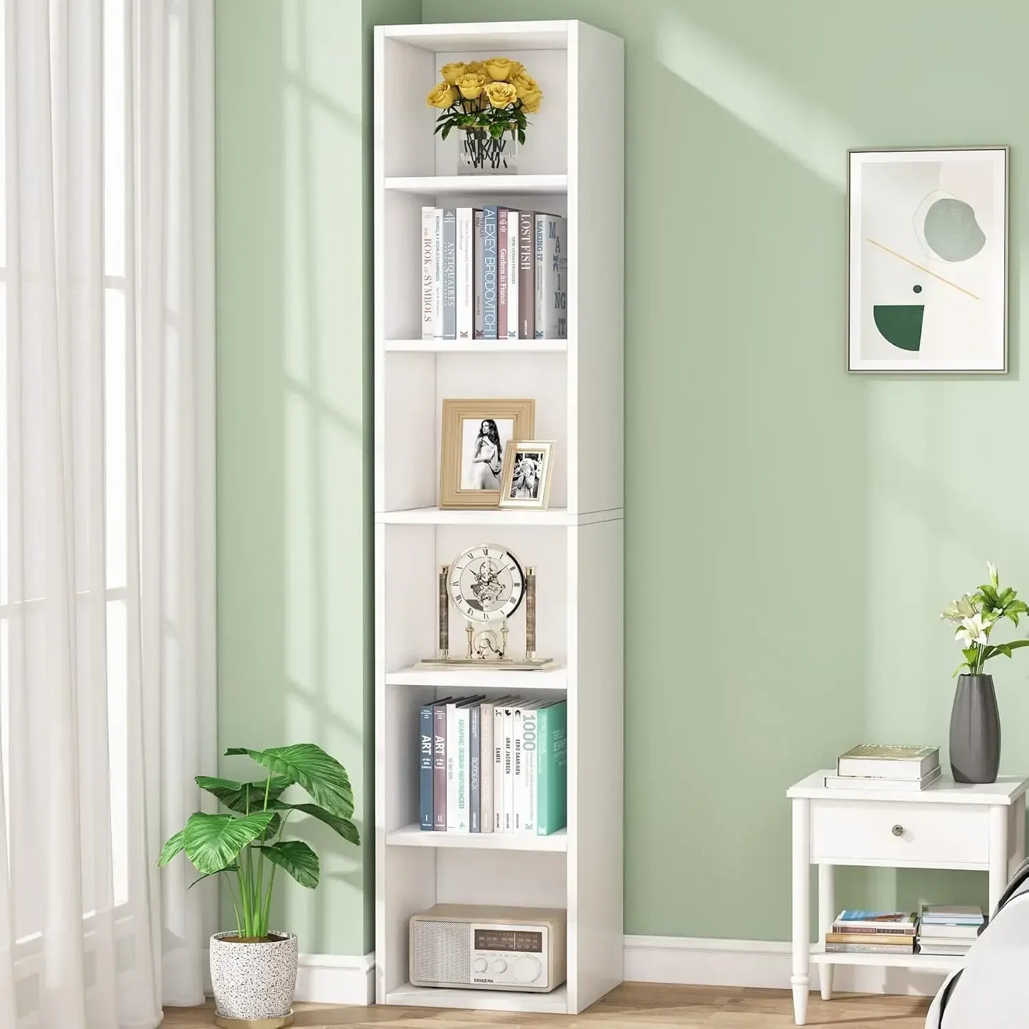 new70.9 Inch Tall Narrow Bookcase, Modern White Corner Bookcase with Storage, 6 Tier Cube Display Shelves for Home Office - Buy online at  Vibe In Cart.
