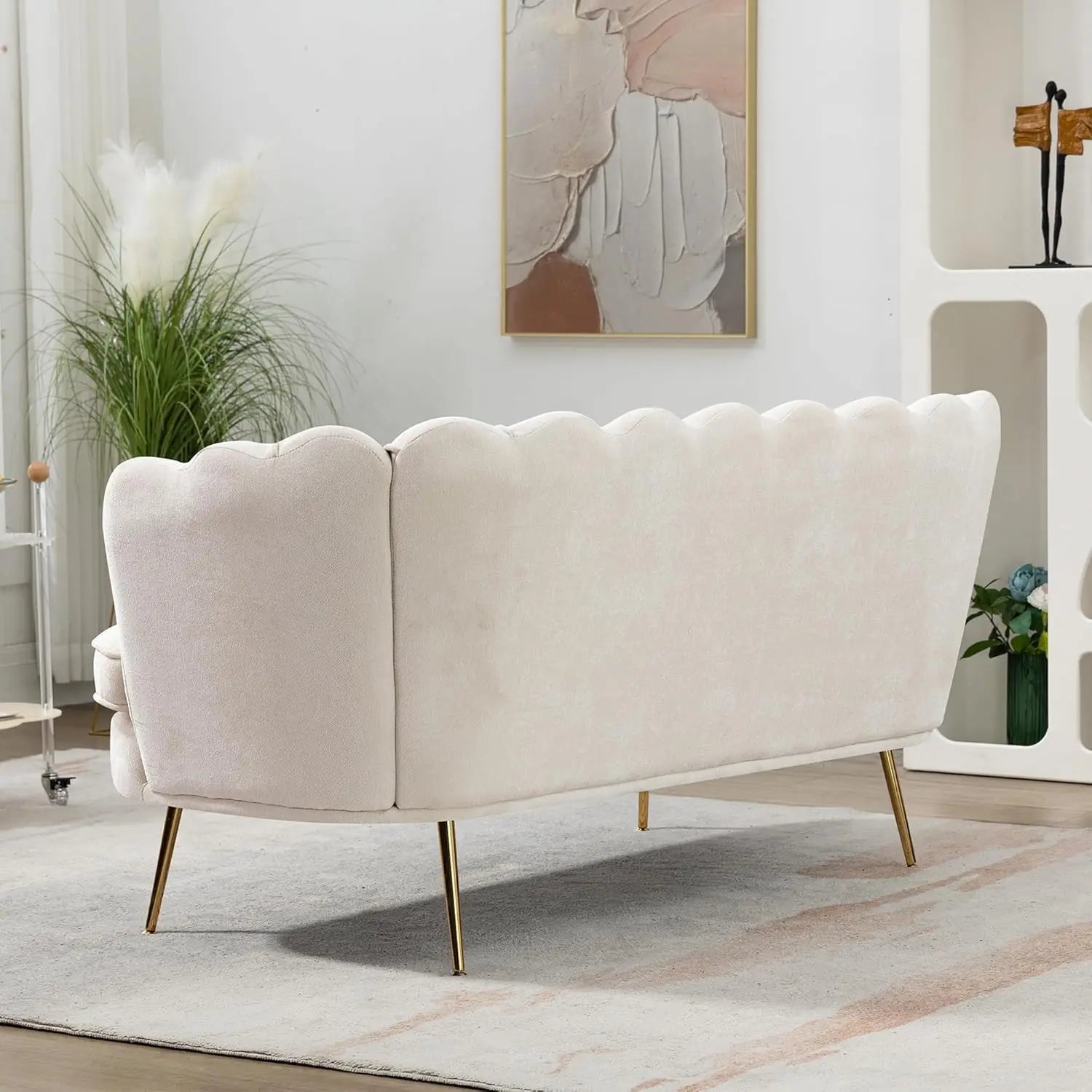 59” Small Modern Chenille Loveseat Sofa, 2-Seater Sofa with Gold Metal Legs, Small Couch with Flower Shaped Back for Living Room - Buy online at  Vibe In Cart.