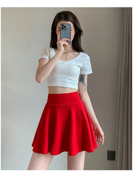 Women's Black High Waist Pleated Mini Skirt with Elastic Waist