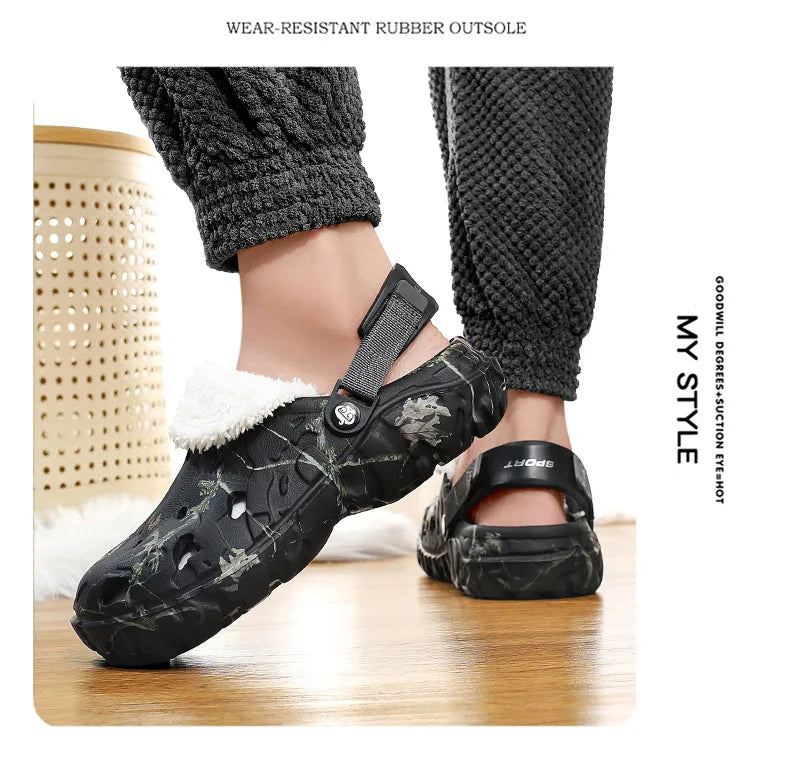Winter Men Slippers Detachable Warm Furry Home Slippers Casual Outdoor EVA Lightweight Non Slip Perforated Garden Cotton Shoes - Buy online at  Vibe In Cart.
