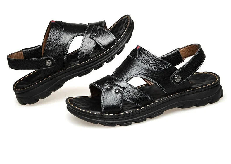 Men's 2025 Summer Leather Sandals Non - Slip Thick - Soled Soft and Comfortable for Beach and Outdoor Use - Buy online at  Vibe In Cart.