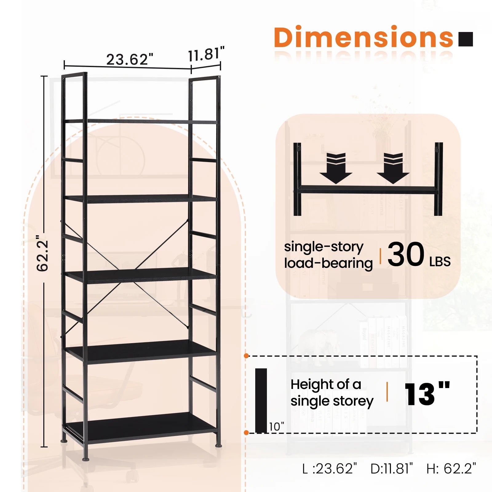 JHK 5 Tier Bookcase Bookshelf Modern Book Case For Books Corner Storage Organizer for Bedroom Home Office Kitchen Living Room - Buy online at  Vibe In Cart.