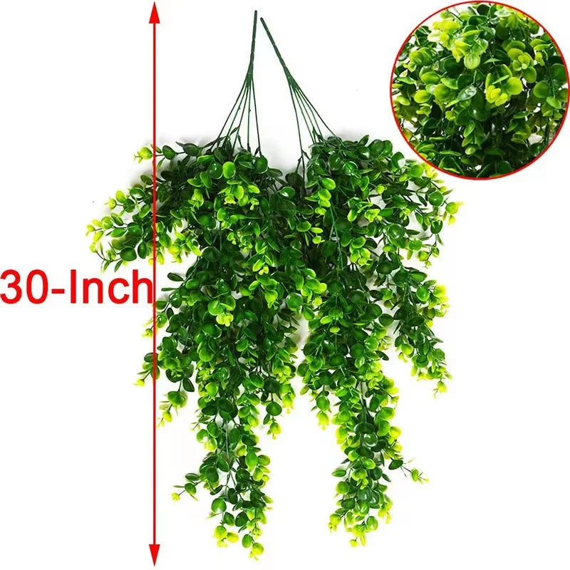 2Pcs Artificial Hanging Plants Fake Hanging Plant Faux Eucalyptus Leaf Greenery Vine Outdoor UV Resistant Plastic Plants - Buy online at  Vibe In Cart.