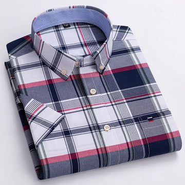 Larger Size 7XL 6XL Classic Men's Short Sleeve Shirt 100% Oxford Cotton Casual College Soft Plaid Stripe Solid Business Slim Fit - Buy online at  Vibe In Cart.