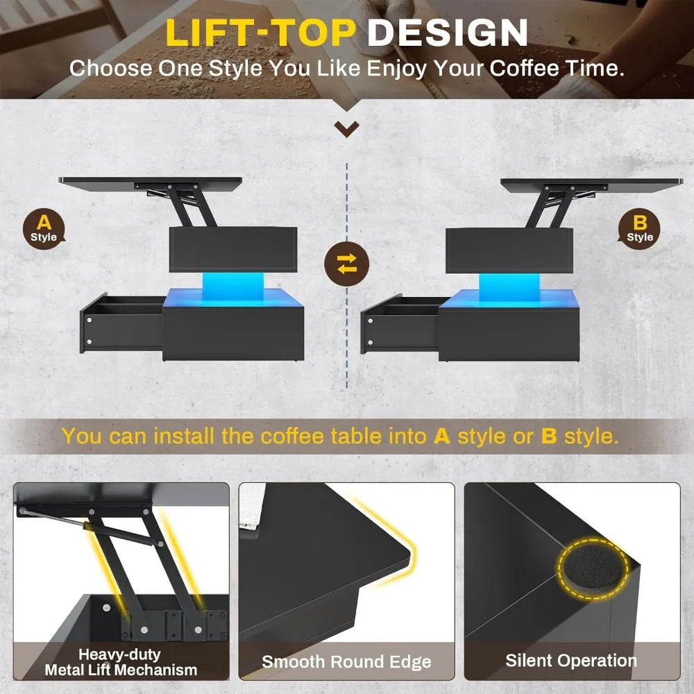 40" Lift Top Coffee Table, Coffee Tables with Storage for Living Room, Small Coffee Table with 2 Drawers & LED Light for Dining - Buy online at  Vibe In Cart.