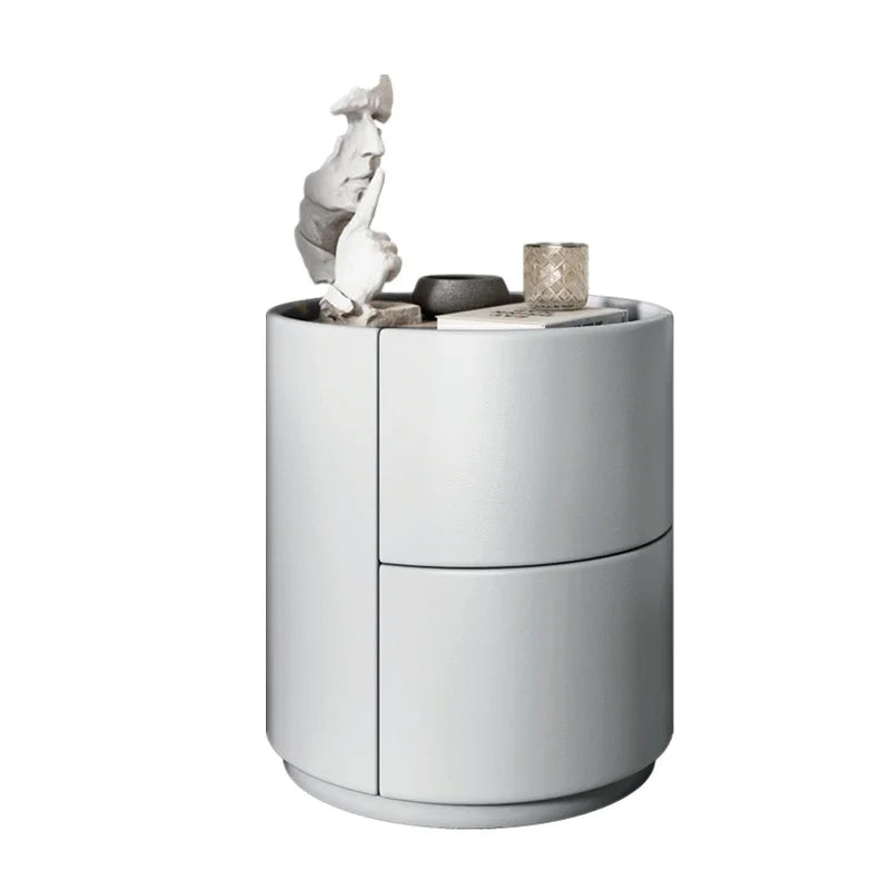 Modern Wooden Round Nightstand with 2 Drawers, 40x40x50cm