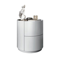 Modern Wooden Round Nightstand with 2 Drawers, 40x40x50cm