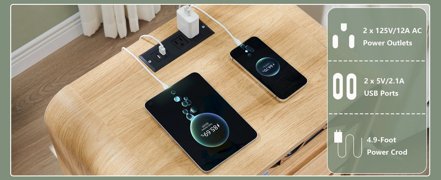 25" Tall Modern Nightstand with Charging Station, 23.6'' Wide Wood Bedside Table w/2 Storage Drawers,for Bedroom, Living Room - Buy online at  Vibe In Cart.