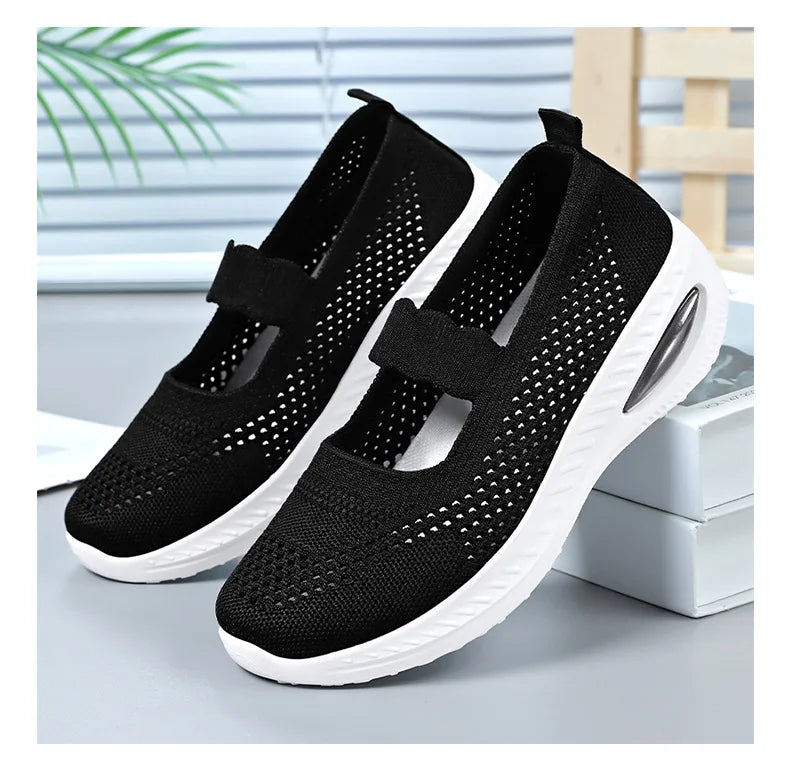 Women's Platform Casual Flats Slip-On Mesh Breathable Walking Shoes