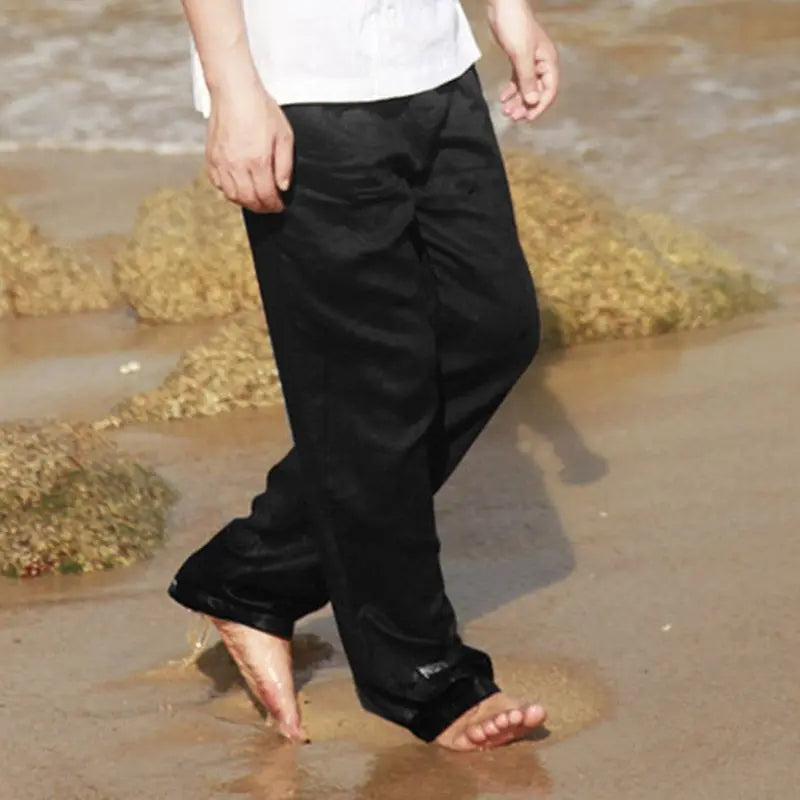Mens Summer Breathable solid color Casual Pants Loose Straight Leg Cropped Linen Trousers - Buy online at  Vibe In Cart.