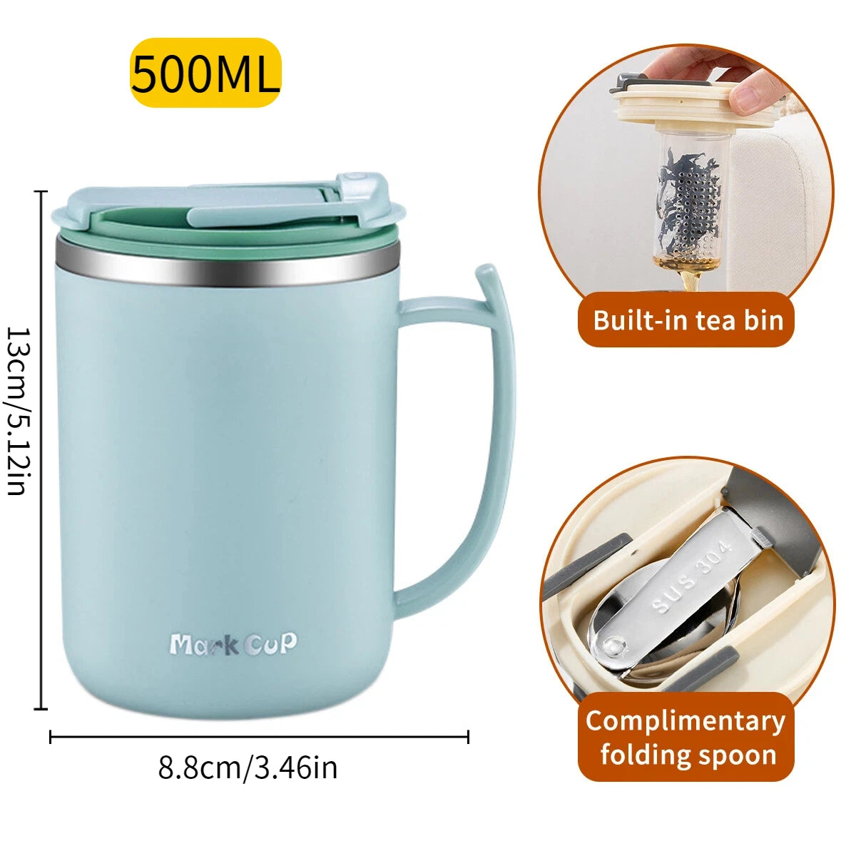 500ml Double-Layer Insulated Stainless Steel Mug with Handle