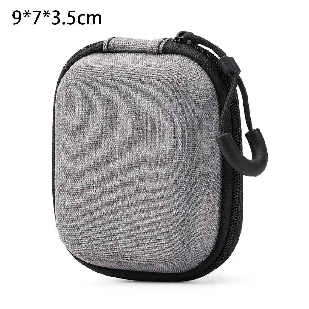 Grey Canvas Zipper Storage Bag for Earphones and Accessories