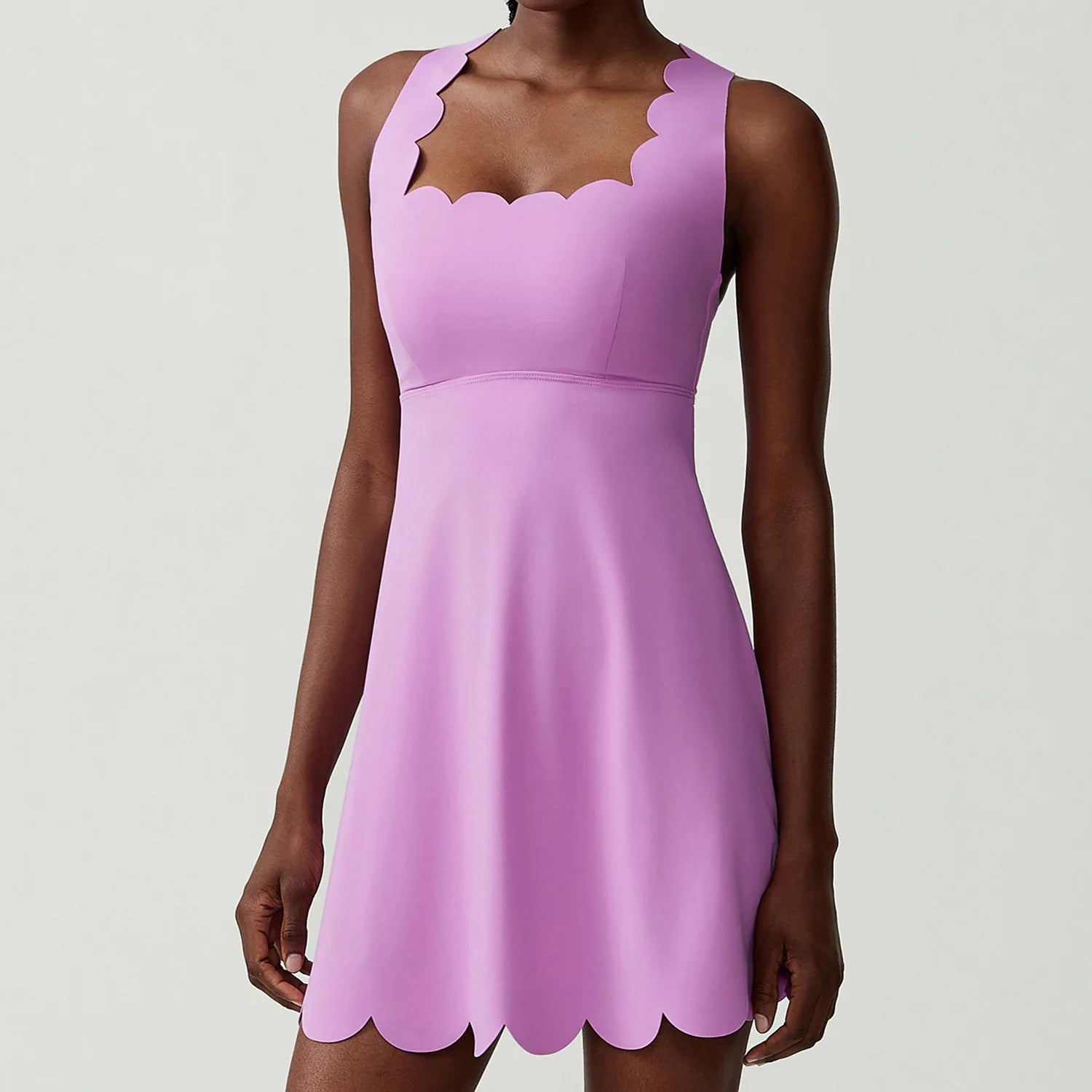 Women's Solid Color Nylon Lycra Yoga Tennis Dress, Above Knee Length